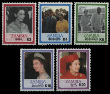 Sambia 1987 - Mi-Nr. 409, 412, 415, 419 & 422 ** - MNH - Queen Elizabeth - Aufdruck - Zambia (1965-...)