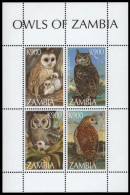 Sambia 1997 - Mi-Nr. 732-735 ** - MNH - Kleinbogen - Eulen / Owls - Zambie (1965-...)