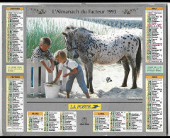 Almanach  Calendrier  P.T.T  - La Poste - 1993 - Enfants , Cheval Et Chiens - Autres & Non Classés