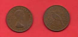 NEW ZEALAND, 1953-1955,  XF Circulated Coin, 1 Penny, QEII, Km24.1,  C1856 - Nouvelle-Zélande