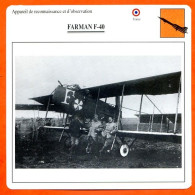 Fiche Aviation FARMAN F 40   / Avion Reconnaissance Et Observation France  Avions - Avions