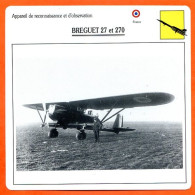 Fiche Aviation BREGUET 27 Et 270 / Avion Reconnaissance Et Observation France  Avions - Avions