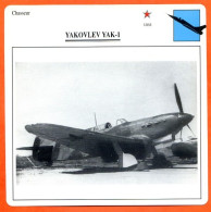 Fiche Aviation YAKOVLEV YAK 1   / Avion Chasseur URSS  Avions - Avions