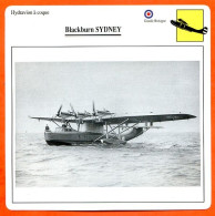 Fiche Aviation Blackburn SYDNEY / Hydravion à Coque Avion UK Avions - Aerei