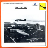 Fiche Aviation Avro ANSON MK1   / Avion Reconnaissance Et Observation UK  Avions - Avions