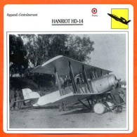 Fiche Aviation HANRIOT HD 14   / Avion Appareil D'entrainement France Avions - Aviones