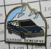 715A Pin's Pins / Beau Et Rare / AUTOMOBILES / RENAULT 19 BLEUE MONTAGNE GARAGE DENEUFVE - Renault