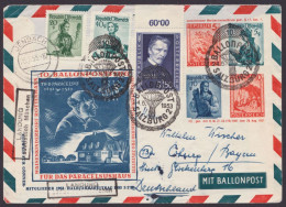 Privatumschlag "10. Ballonpostflug", 1953, Zusatzfrankatur, Alle Stempel - Enveloppes