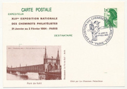 CP Entier Repiqué 1,70 Liberté - Pont De Kehl - 42e Expo Des Cheminots Philatélistes - PARIS 31 Janv Et 1e Février 1985 - Postales  Transplantadas (antes 1995)