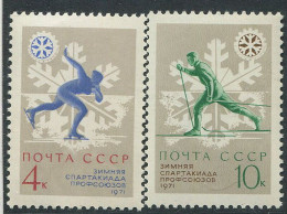 Soviet Union:Russia:USSR:Unused Stamps Winter Spartakiad, Skiing, Speed Skating, 1971, MNH - Invierno