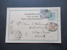 Österreich 1901 GA P 139 Deutsch -Rum.-Ruth. Mit 3 Heller Zusatzfrankatur Strichstempel Jakobleny Nach Oerlikon Schweiz - Postcards