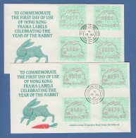 Hongkong FRAMA-ATM 1987 Hase , Aut-Nr. 01 Und 02 Je Satz 4 Werte Auf FDC - Autres & Non Classés