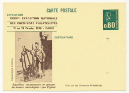 CP Entier Repiqué 0,80 Bequet - Aiguilleur Manoeuvrant... - 35e Expo Des Cheminots Philatélistes - PARIS -11/13 Fév 1978 - Bijgewerkte Postkaarten  (voor 1995)