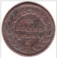 Consulat  . Un Décime An 8 K Bordeaux, En Bronze, Gad# 187a ; 19,5 G – 32 Mm - 1792-1804 First French Republic