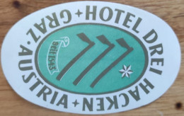 Austria Graz Hotel Drei Hacken Hotel Label Etiquette Valise - Hotel Labels