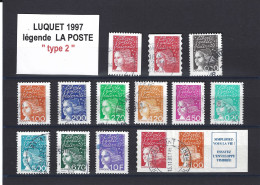 LUQUET 1997 - Légende LA POSTE Au Type II . Série De 14 Valeurs Oblitérées. TB. - 1997-2004 Marianne Van De 14de Juli