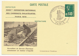 FRANCE - Entier Repiqué 0,60 Bequet - Surveillant Du Service électrique -32eme Expo Cheminots Philatélistes -  Fév 1975 - Cartoline Postali Ristampe (ante 1955)