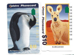 AUSTRALIAN TELSTRA PHONE CARDS (2)  AUSTRALIAN FAUNA KANGAROO & EMPEROR PENGUIN ANTARCTICA - Andere & Zonder Classificatie