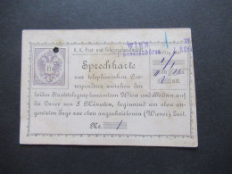Österreich 1886 Telefonkarte Sprechkarte Ein Fl. TK 2 Gebraucht / Gelocht Violetter L2 Wien I. Effectenbörse - Postcards