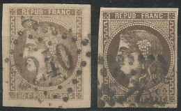 France - Cérès N° 47 Brun Et 47b Brun-foncé Obl. GC 2240 MARSEILLE (Bouches-du-Rhône) Et 2795 PAU (Pyrénées-Atlantiques) - 1870 Bordeaux Printing