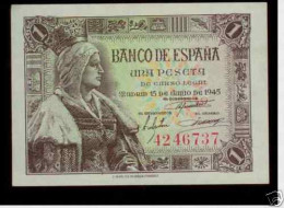 España Billete 1 Pta 15 06 1945  Isabel La Católica Sin Circular - Sonstige & Ohne Zuordnung