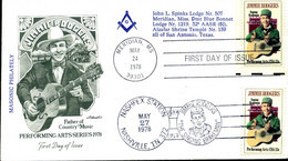United States, FDC, Nashville, Masonic Philately, Jimmie Rodgers, Father Of Country Music - Freimaurerei