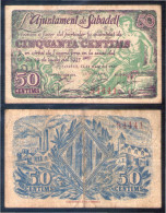 Billete Local 1937 Ajuntament De  Sabadell  50 Cts - Altri & Non Classificati