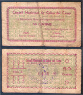 Billete Local 1937 Consell Municipal De Cabra Del Camp 50 Cèntims - Other & Unclassified