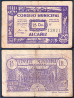 Billete Local 1937 Consejo Municipal Alcañiz 25 Cts - Altri & Non Classificati