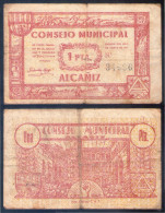 Billete Local 1937 Consejo Municipal Alcañiz 1 Pta - Altri & Non Classificati