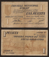 Billete Local 1937 Ajuntament De Olot  1 Peseta - Andere & Zonder Classificatie