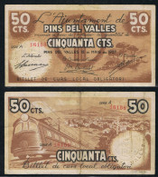 Billetes Local 1937  Ajuntament De Pins Del Vallés 50 Cts. - Sonstige & Ohne Zuordnung