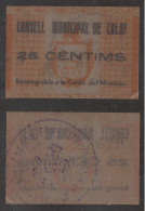 Billete Local 1937 Ajuntament De Calaf  25 Cts. - Sonstige & Ohne Zuordnung