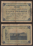 Billete Local 1937 Ajuntament De Rubí 1 Peseta - Sonstige & Ohne Zuordnung