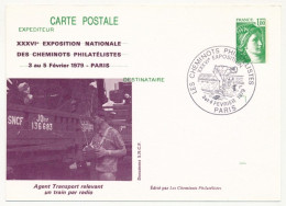 CP Entier Repiqué 1,00 Sabine - 36eme Expo. Nat. Cheminots Philatélistes - Agent Transport... - PARIS 2/4 Fev. 1979 - Postales  Transplantadas (antes 1995)