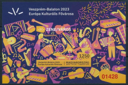 ** 2023 Veszprém-Balaton Európa Kulturális Fővárosa Vágott Blokk Piros Sorszámmal 01428 - Sonstige & Ohne Zuordnung