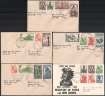 Pápua Új-Guinea 1952 Forgalmi Sor 1952-ben Megjelent értékei Kiegészítő Bérmentesítéssel 5 Db FDC-n Definitive Values On - Autres & Non Classés