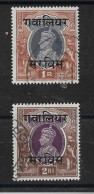 INDIA - GWALIOR 1942 - 1947 OFFICIALS 1R, 2R SG O91, O92 FINE USED Cat £178 - Gwalior