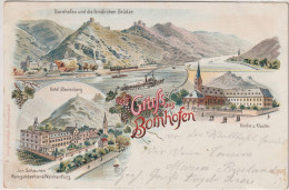 5422 LORELEY - KAMP BORNHOFEN, Lithographie 1898, Hotel Marienberg, Kirche / Kloster, Feindliche Brüder - Loreley