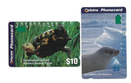 AUSTRALIAN TELSTRA PHONE CARDS (2)  (ENDANGERED SPECIES) SWAMP TURTLE & CRABEATER SEAL - Australie