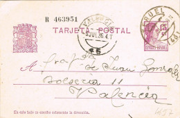 54207. Entero Postal TERUEL 1936. Republica A Valencia - 1931-....