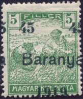 ** Baranya I. 1919 Arató 45f/5f Elcsúszott Felülnyomással, Bodor Vizsgálójellel - Otros & Sin Clasificación