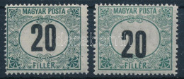 ** 1920 Magyar Posta 20f Elcsúszott értékszámmal + Támpéldány - Otros & Sin Clasificación