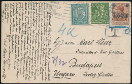 1922 Képeslap Németországból 3 Db Bélyeggel (egyik érvénytelen) Budapestre, 400f Portóval - Other & Unclassified