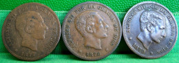 ESPAGNE LOT DE X 3 MONNAIES  5 CENTIMOS ALFONSO XII . 1877 . 1878 . 1879 . SPAIN LOT OF 3 OLD COINS - Otros & Sin Clasificación