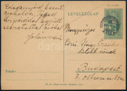1937 10f Díjjegyes Levelezőlap "ESZTERGOM-BUDAPEST" Mozgóposta Bélyegzéssel - Other & Unclassified