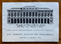 XIII GIORNATA ITALIANA DEL FRANCOBOLLO - INVITO A VERONA - 30 MARZO 1952 - Francobolli (rappresentazioni)
