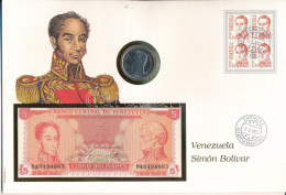 Venezuela 1989. 5B + 5B Ni-acél Borítékban, Bélyeggel és Bélyegzéssel T:UNC,AU  Venezuela 1989. 5 Bolivares + 5 Bolivare - Sin Clasificación