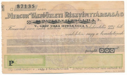 ~1920-1930. "Mercur Váltóüzleti Részvénytársaság" Kitöltetlen Csekk T:F - Sin Clasificación