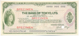 Amerikai Egyesült Államok DN "Tokió Bank" 20$ "SPECIMEN" Utazási Csekk Lyukasztással érvénytelenítve T:AU USA ND "The Ba - Non Classificati